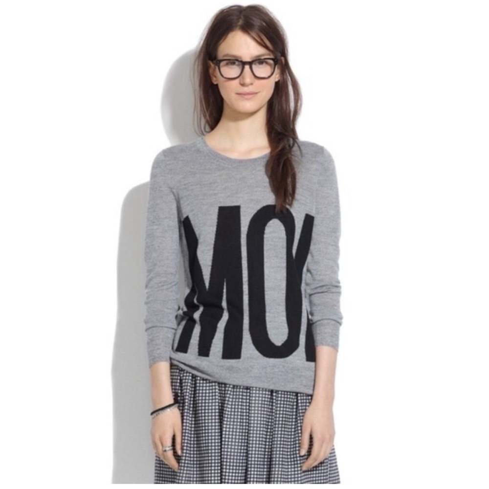 Madewell Gray Merino Wool flat knit Sweater “Moi” Size Small